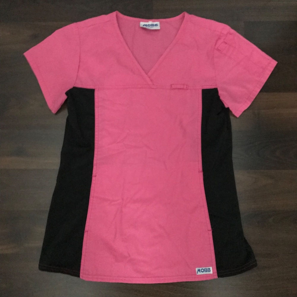 MOBB Double Pocket Medical Uniform Scrub Top Blouse V Neckline XS Fit